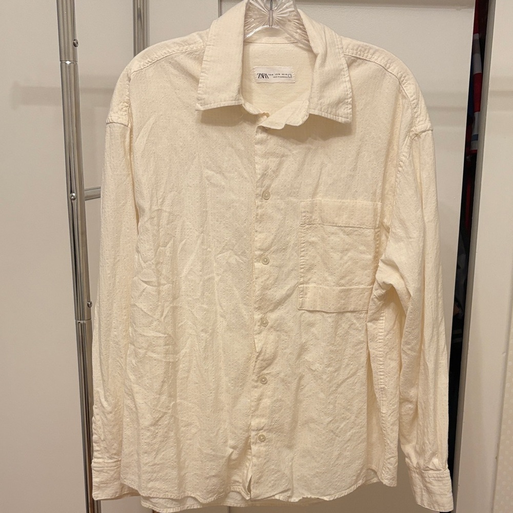 Zara Men's Off-White Casual Shirt